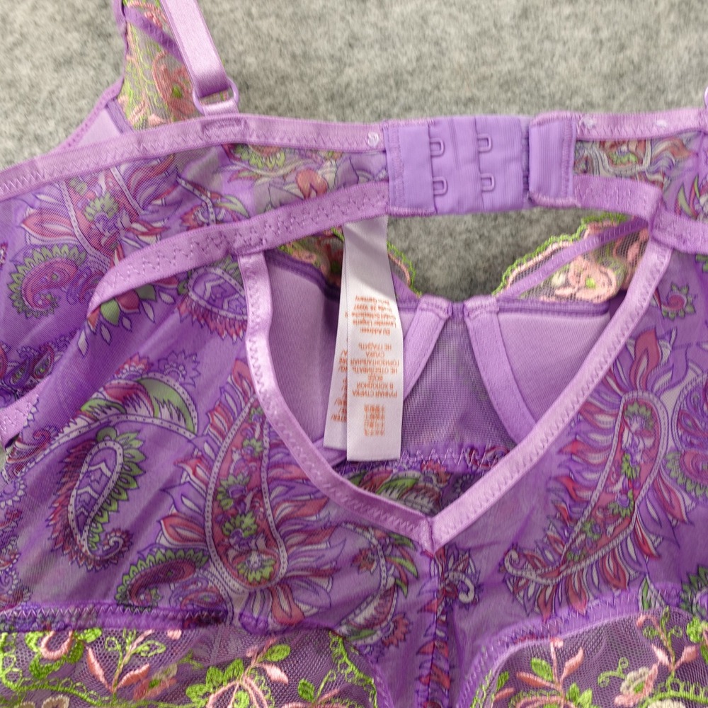 Savage X Fenty Womens Bodysuit M Purple Mesh Lace Underwire Y2K Rave Sexy Sheer - Picture 10 of 14